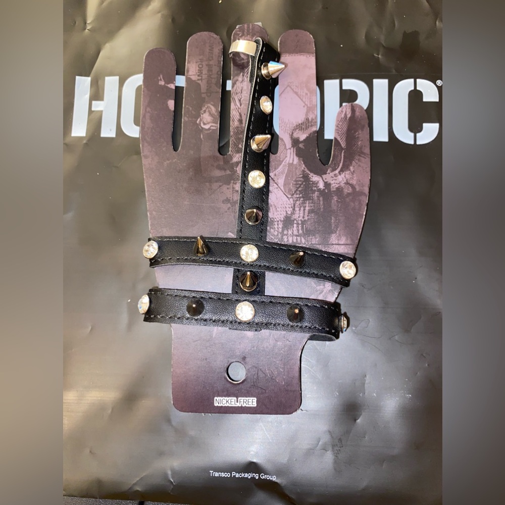 BR Spike Bling PU Hand Bracelet Hot Topic